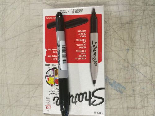 Sharpie® Twin-Tip Fine Point and Ultra Fine Point Markers, Black, Dozen