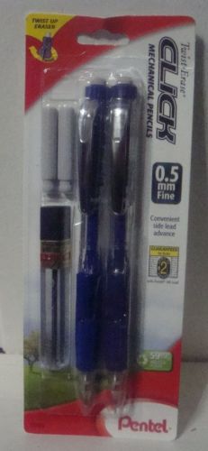 2  pentel twist-erase side click mechanical pencils purple/blue barrels 0.5mm for sale