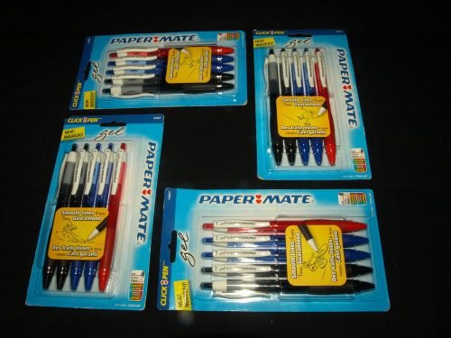 4 NIP PAPERMATE RETRACTABLE ASSORTED COLORS GEL PENS PACK OF 5 BOLD PAP 1753377