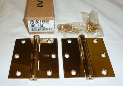 2 Ives 5PB1 3.5&#034; x 3.5&#034; 605 US3 Ball Bearing Full Mortise Hinges BRIGHT BRASS