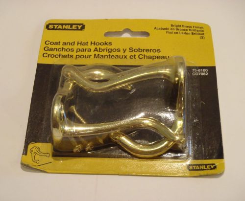 Stanley Hardware 75-6100 CD7082 Set of 2 Coat &amp; Hat Hooks Brass Plated ~ NEW