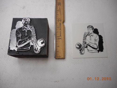 Letterpress Printing Printers Block, Saxaphone Woodwind Instrument played by Man