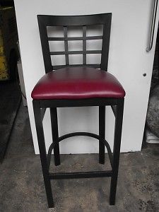 1 new bar stool black metal burgundy vinyl seat tavern for sale