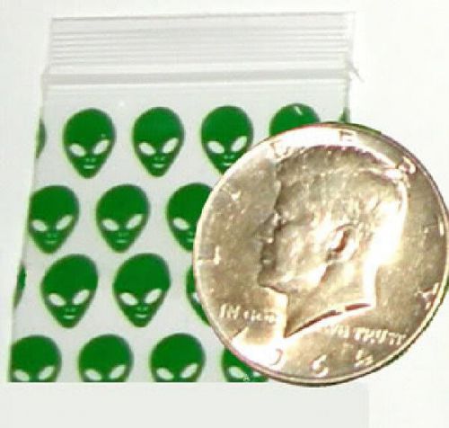 100 baggies 1515  green aliens 1.5 x 1.5&#034; apple reclosable mini ziplock bags for sale