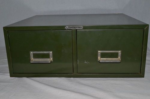 Mid Century Modern 2 Drawer Steelmaster Index Card File Cabinet Ind. dark green