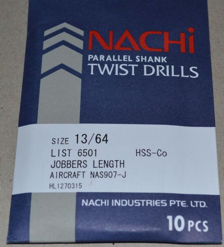 NACHI 13/64&#034; HSS/COBALT DRILLS JOBBERS LENGTH-AIRCRAFT &#034;NEW&#034; - 10 Pcs