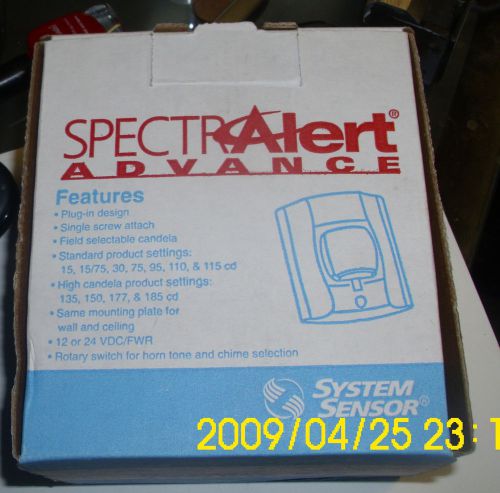 System sensor spectralert p2r red 2 wire selectable cd , horn/strobe combo new for sale