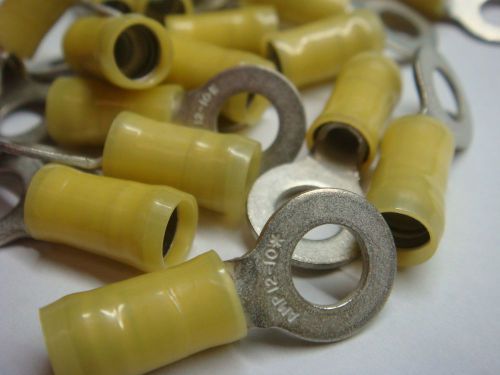 (20) AMP 35273 2-35273-2 INSUL CRIMP PIDG RING TERMINAL 1/4&#034; YELLOW 10-12 AWG