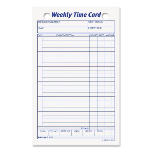 Employee time card, weekly, 4-1/4 x 6-3/4, 100/pack for sale