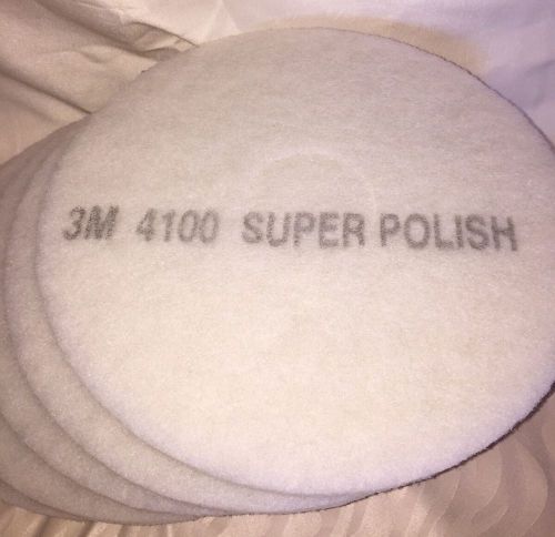 3M Super Polish Floor Pad 4100, 13&#034;, White, 5 Pads/Carton. Sold as Carton of 5