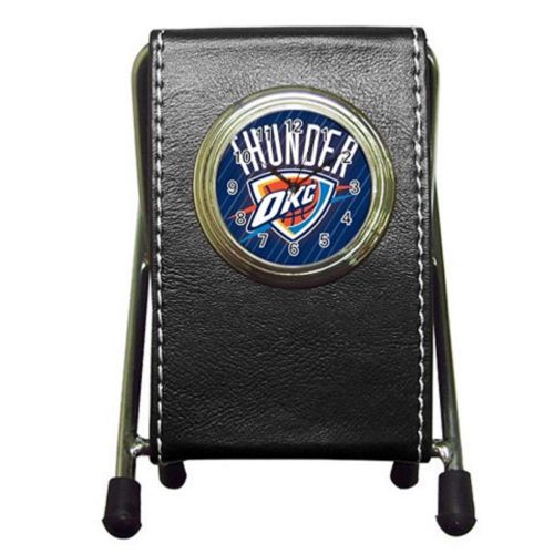 Custom Oklahoma City Thunder Leather Pen Holder Desk Clock (2 in 1)