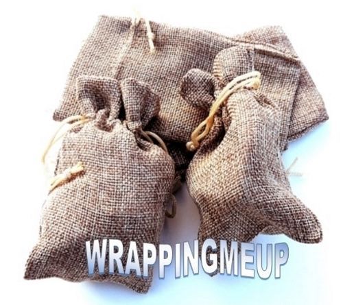 24 Burlap 3x5 Organza bags, Party Drawstring Vintage Gift Bags, Rustic Jute Bags