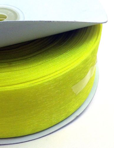 YELLOW NYLON RIBBON 1.5&#034; X 100 yards Lime Shimmery Wedding Party Wrap NWC3810050