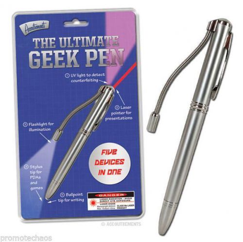 ULTIMATE GEEK PEN 5 In 1 Ballpoint Stylus Laser Pointer Flashlight Metal Nerd nr