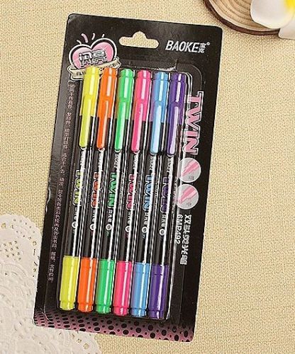 Twin nib fluorescence Highlighters Marker pen Business Office Highlight Pens 6pc