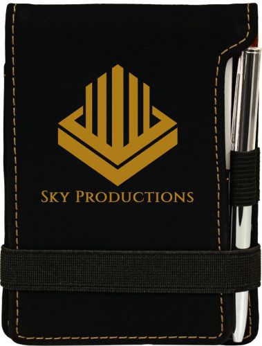 Personalized Note Pad Brushed Soft Black Leather Pen Business Card Pocket