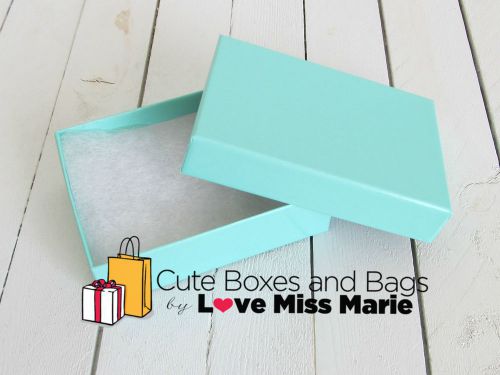 Set of 10 - 3 1/8&#034; x 2 1/8&#034; x 1&#034; Teal Blue Cotton Filled Jewelry Boxes