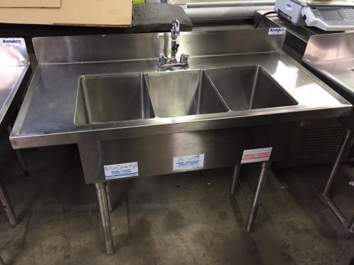 4&#039; amtekco commercial stainless steel bar sink kitchen sink with 2 drainboards for sale