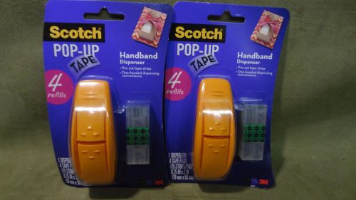 Lot of 2 SCOTCH POP-UP TAPE HANDBAND DISPENSER 4 Pads Each New ORANGE