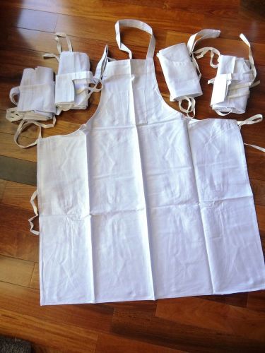 Lot of 5 WHITE RESTAURANT Chef BIB APRONS - GREAT for Crafting!