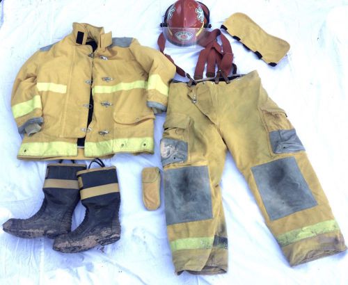 FIREFIGHTER JACKET PANTS HELMET BOOTS FULL TURNOUT BUNKER GEAR X-LARGE 