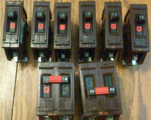 Lot of 7 wadsworth circuit breakers 50a 2p 40a 2p 15a 1p for sale