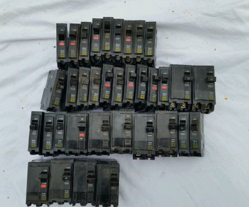 Square D QO Breakers Lot of 35 Various QO double pole &amp; single pole SEE PICTURES
