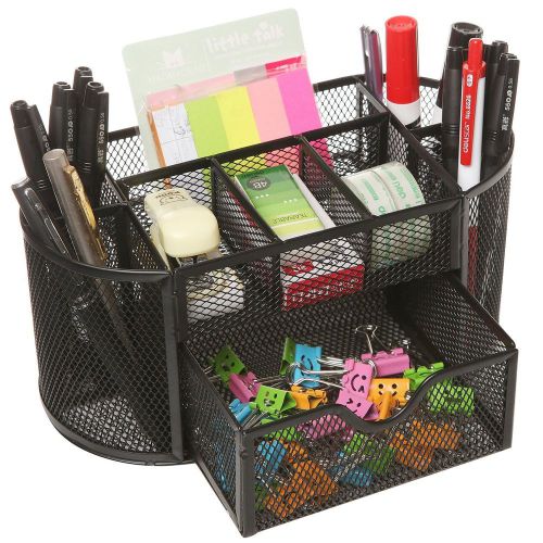 Space Saving Black Metal Wire Mesh 8 Compartment Office School Supply Desktop