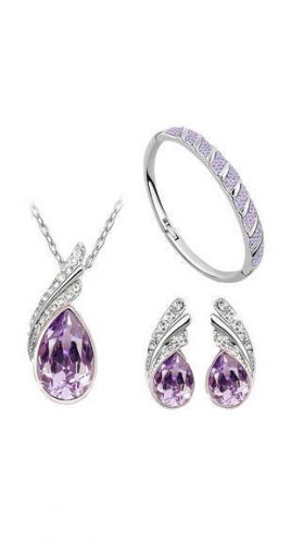 Cyan purple austrian crystal necklace set combo and crystal earring free shiping for sale