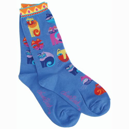 Laurel Burch Socks-Feline Festival - Blue