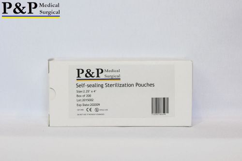 P&amp;P Sterilization Pouch 2.25&#034;x4&#034; Box of 200 Indicator Strip Self Seal