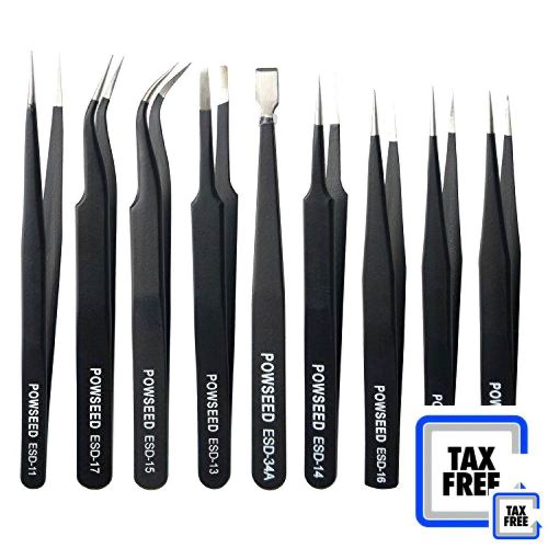 Powseed 9-piece Precision Anti-static ESD Tweezer Stainless Steel Non-magnetic F