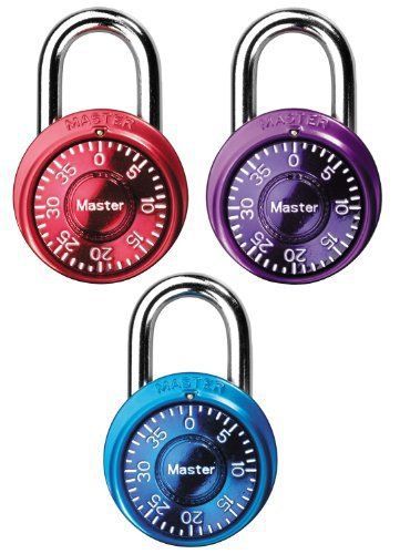 Master lock 1533tri mini combination locks in blue, purple, and red, 3-pack for sale