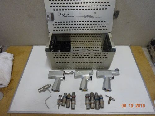 Stryker System 5 Rotary Handpieces w/ Drilling &amp; Reaming Attachments &amp; Case