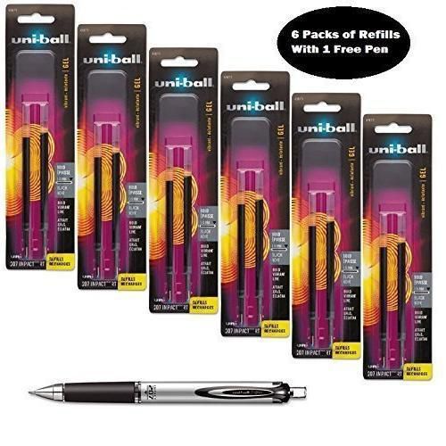 Uni-ball Signo Impact 207 Refills, Black Gel Ink, 1.0mm Bold Point, 6 Packs of