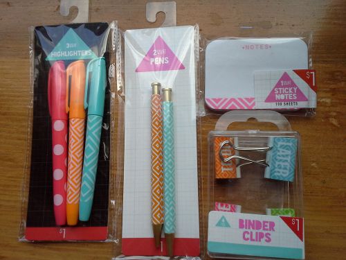 NEW Target Dollar Spot Pens Highlighters Binder Clips Notepad matching set