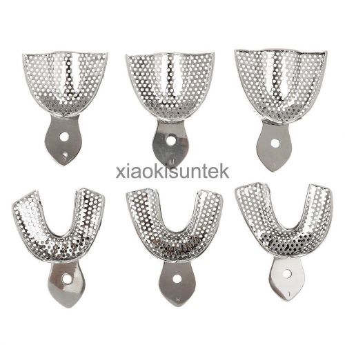 6 DENTAL STAINLESS STEEL PERFORATED IMPRESSION EDENTULOUS TRAYS AUTOCLAVABLE