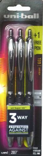 UNIBALL SIGNO 207 BLACK MEDIUM POINT 0.7MM  GEL PENS  NEW 3 IN PACK 1905404