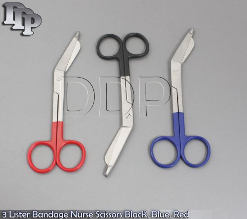 3 lister bandage nurse scissors 5.5&#034; black, blue, red handle for sale
