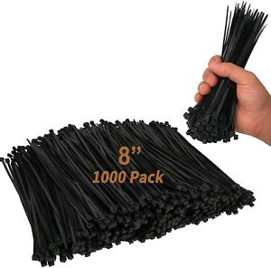 8 Inch Cable Zip Ties 1000 Pcs, 40 LB Strength UV Resistant Nylon Wire Managemen