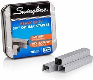 Swingline Staples, Optima, Heavy Duty, 3/8&#034; Length, Jam Free, 125/Strip