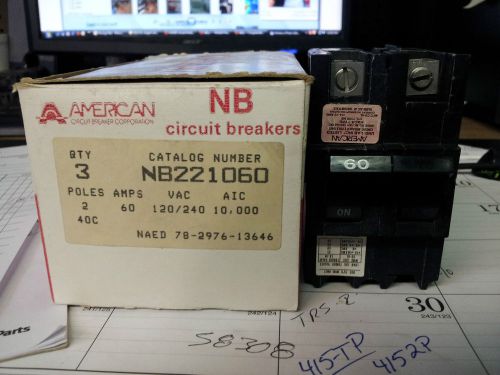 Nib federal pacific nb221060 2 pole 240 volt 60 amp bolt in breaker #b1 for sale