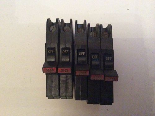 Lot of 5 20 amp circuit breakers