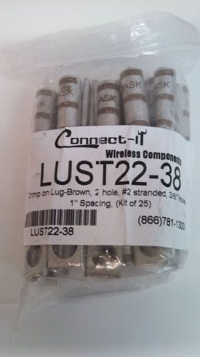 LUST22-38, Crimp On Lug, Brown, 2 Hole, #2 Stranded, 3/8&#034; Holes (Lot of 25)