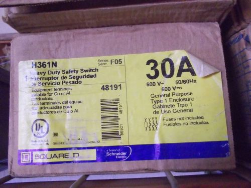 NIB Square D H361N 30A 600V 3Pole Fusible Disconnect Nema 1 Enclosure