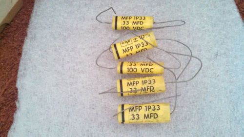 5 Vtg .33 uF MFD 100 VDC 10% CDE MFP 1P33 Axial PolyFilm Capacitors CAPS