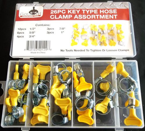 26pc GOLIATH INDUSTRIAL KTHC26 KEY TYPE STEEL HOSE CLAMP ASSORTMENT TWIST KNOB