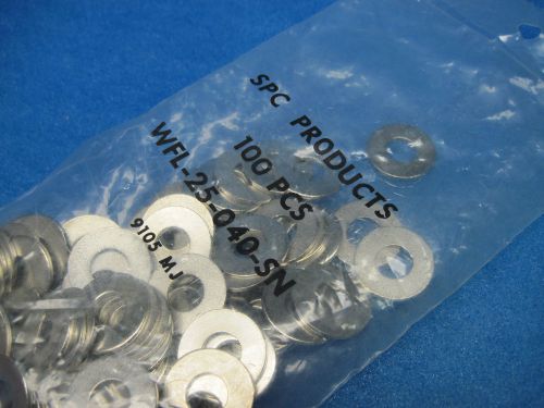 (100) SPC Flat Steel Washers: 1/4 (0.250), SPC P/N WFL-25-040-SN (Nickel Plated)