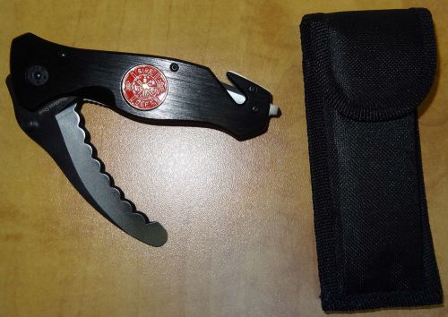 Firefighter fd rescue knife with seat belt cutter glass breaker and pouch new for sale