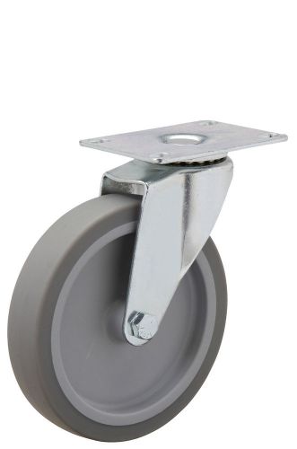 Caster Swivel Plate: TP 2-3/8x3-5/8. Rubber on Poly Wheel: 4&#034; x 1&#034;. Plain Bore.